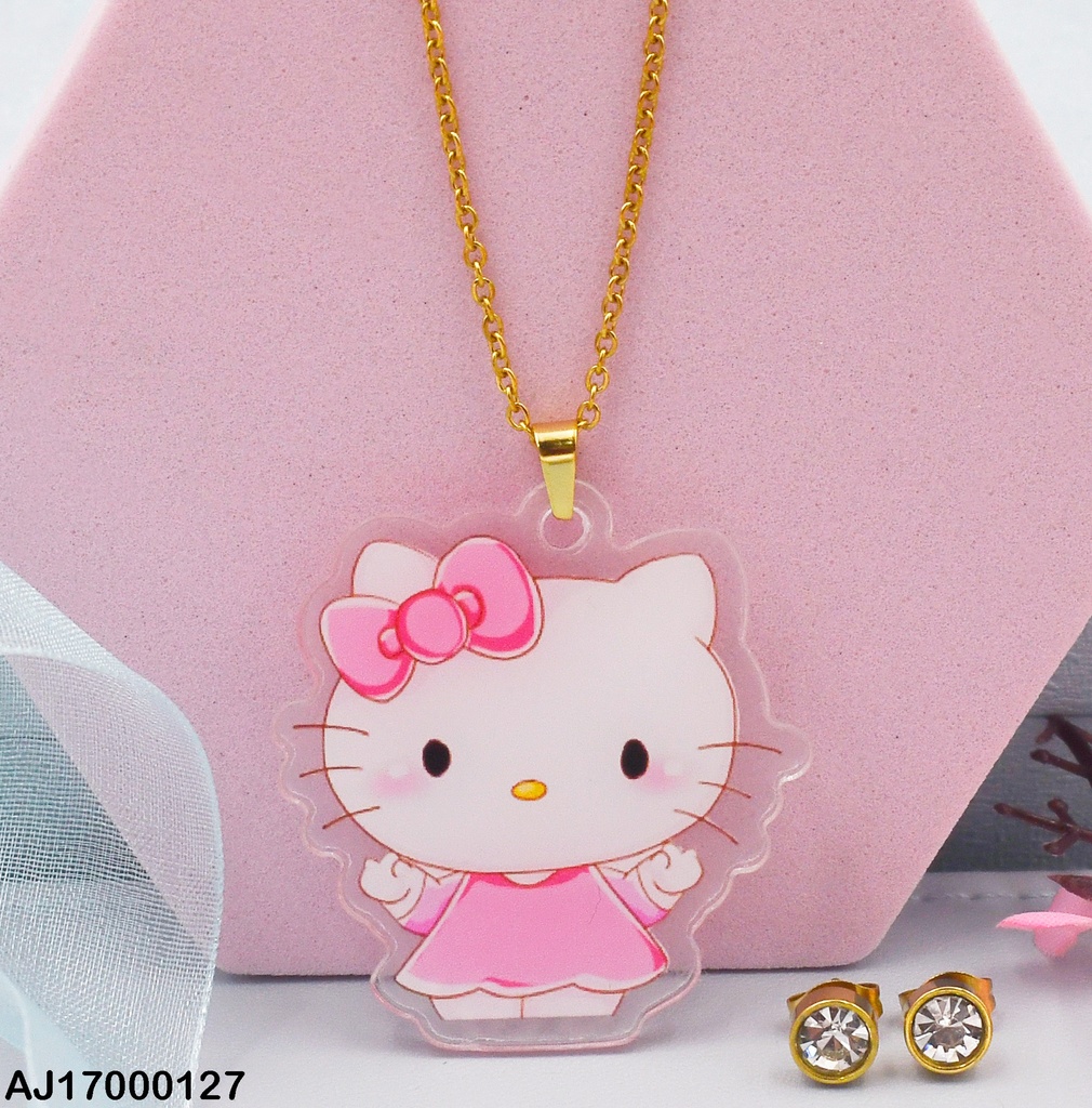 JUEGO ACERO HELLO KITTY VESTIDO ROSA