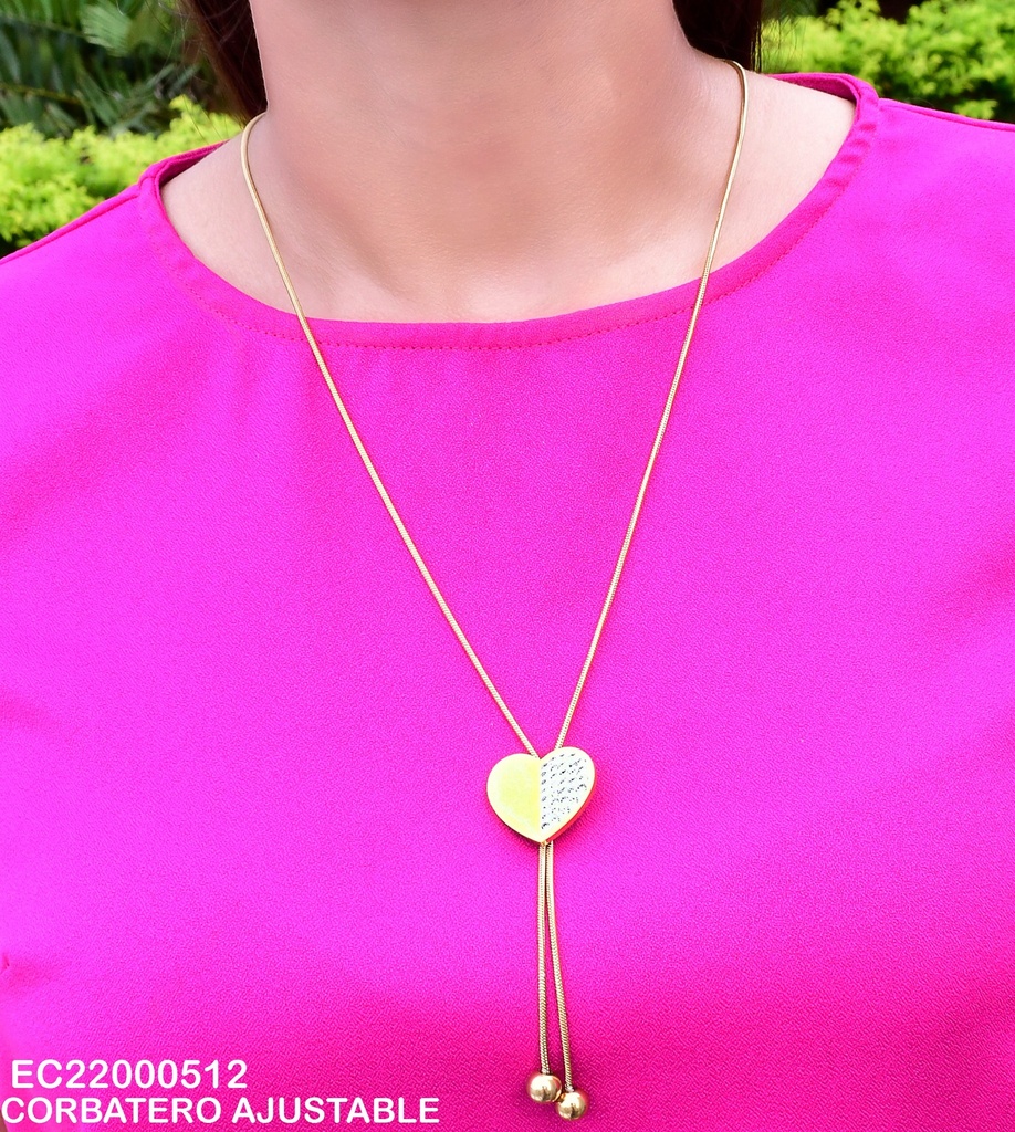 CADENA CORAZON MITAD ZIRCONIAS COLGANTE 2 PELOTITAS