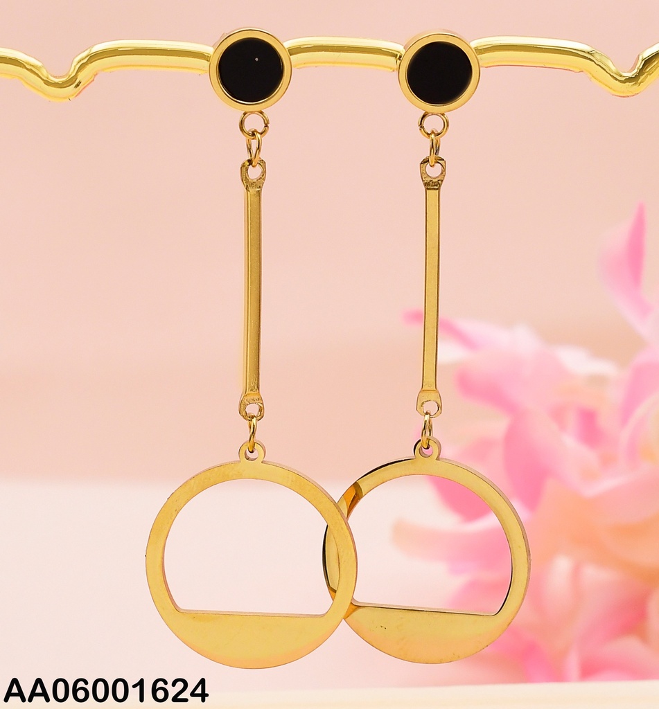 ARETES RD NEGRO LÍNEA COLGANTE CÍRCULO DORADO 72622