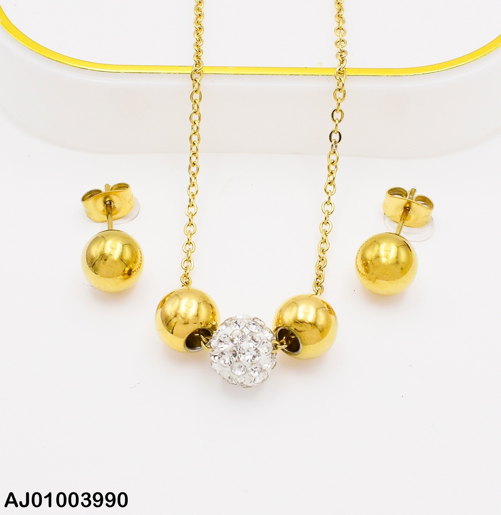 JUEGO ARETES BOLITA DIJE 3 BOLITAS/1 BOLA FUEGO 2811