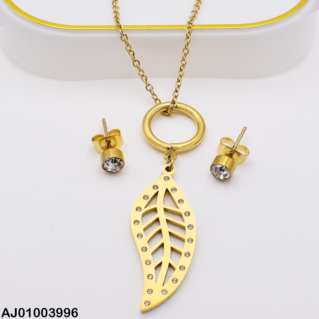 JUEGO DIJE HOJITA ARETES ZIRCONIA 070839 (P.E.NOV2025)