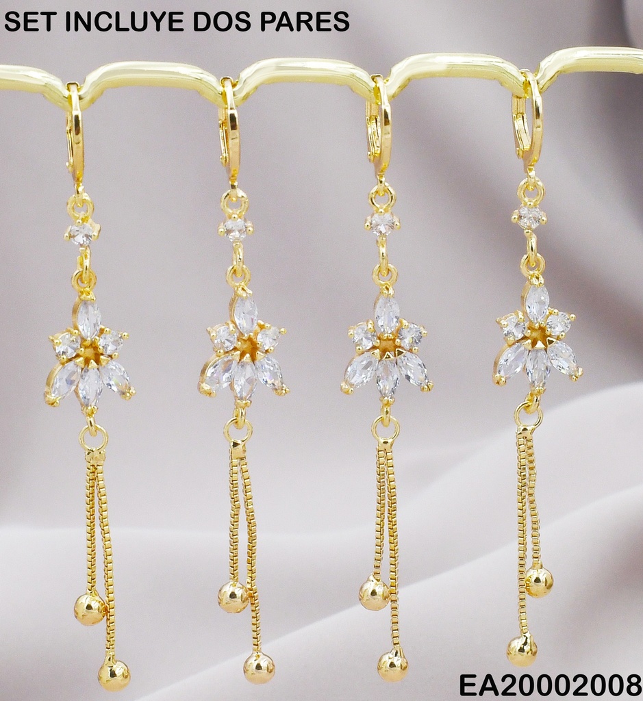 PAQUETE 2 PARES ARETES HUGGIES LARGOS PETALOS 4 GRANDES/2 RD.