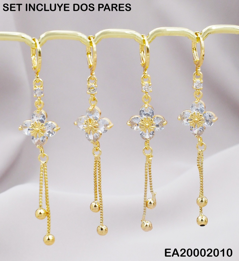 PAQUETE 2 PARES ARETES HUGGIES LARGOS ROMBO ZIRC RECT