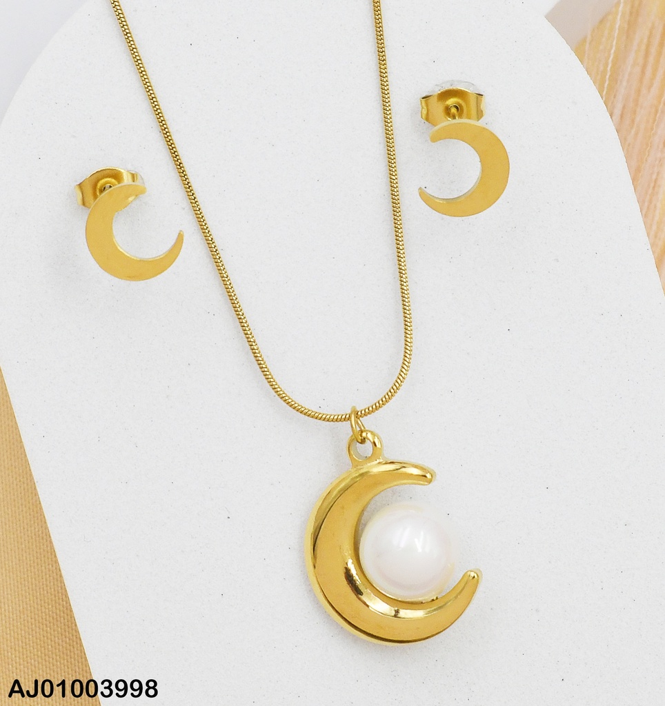 JUEGO CADENA MEDIA LUNA PERLA CENTRO ARETES M LUNA 073396-171