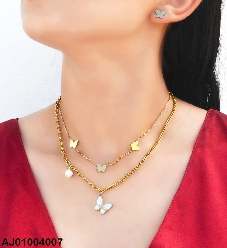 JUEGO CAD. DOBLE ARETES/DIJE MARIPOSA 073170-W12
