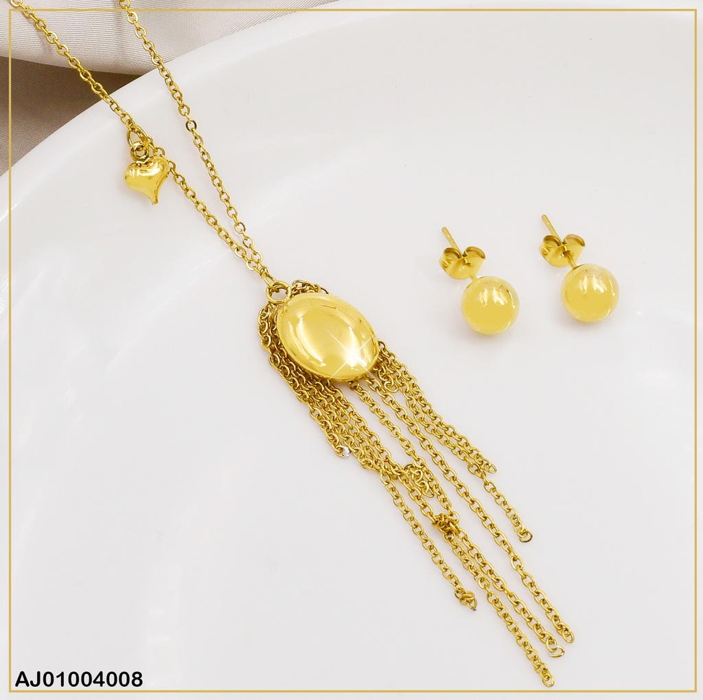 JUEGO ARETES PELOTITA / DIJE OVALO CADENITAS COLGANTE 073503-171 (P.E.NOV2025)
