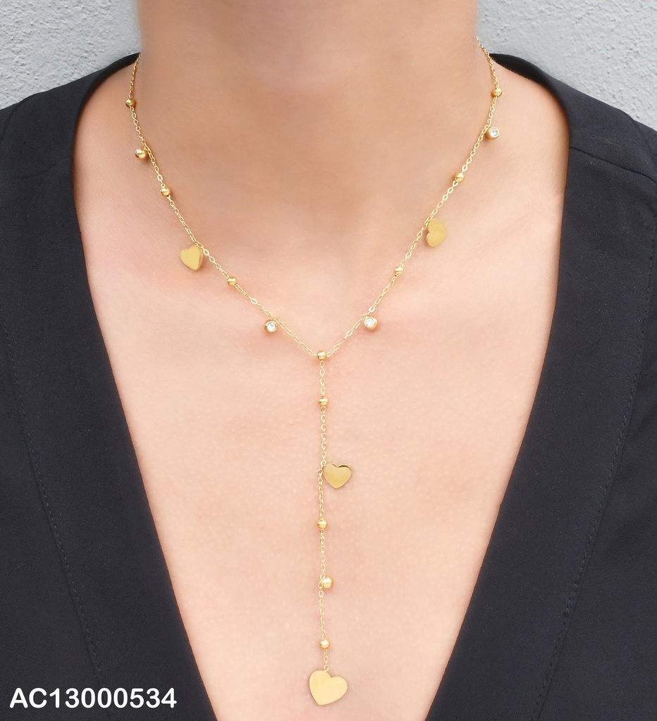 CADENA PLACA CORAZONES/PELOTITAS C/COLGANTE 072915