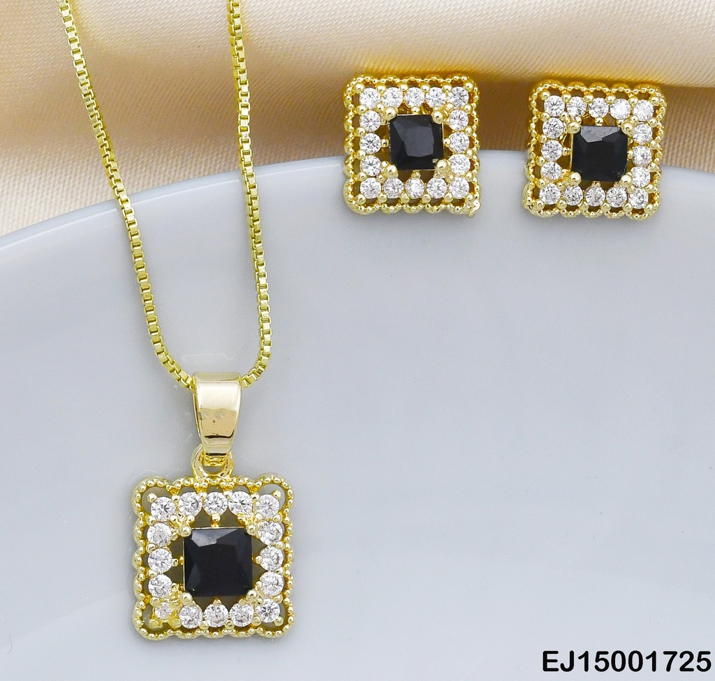 JUEGO CUADRO ZIRCONIA NEGRA BORDE ZIRC.PEQ.