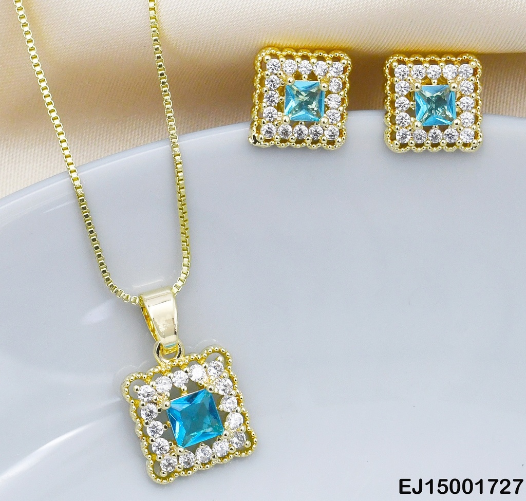 JUEGO CUADRO CELESTE ZIRCONIA BORDE ZIRC.PEQ.