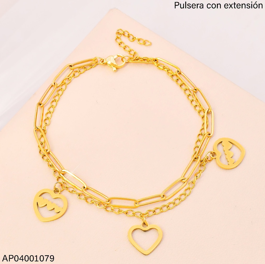PULSERAS CAD. DOBLE 3 DIJES DE CORAZON  073289-W163