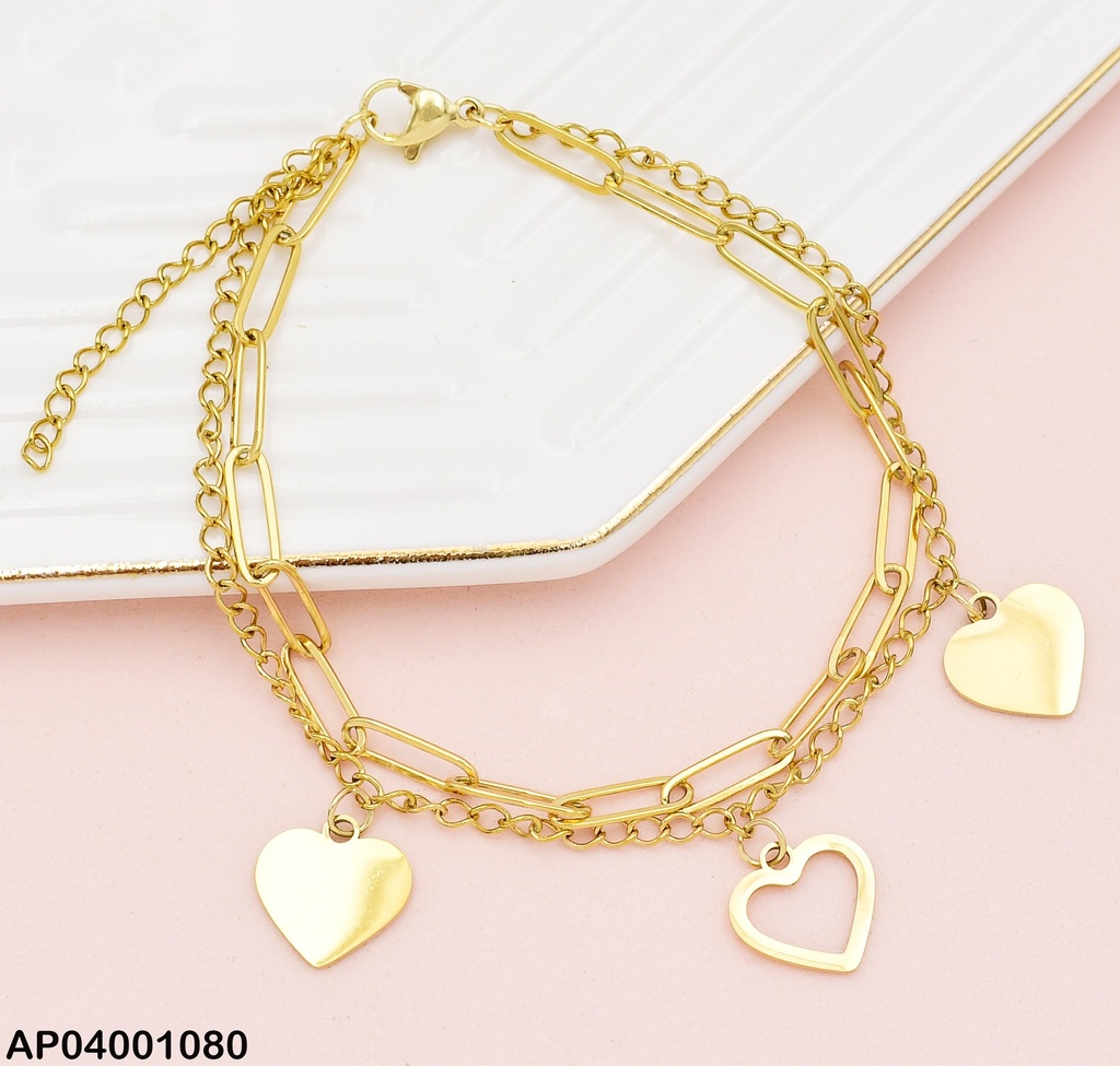 PULSERA CAD. DOBLE DIJES CORAZON 2 PLACA/ COQUI 073293-W163
