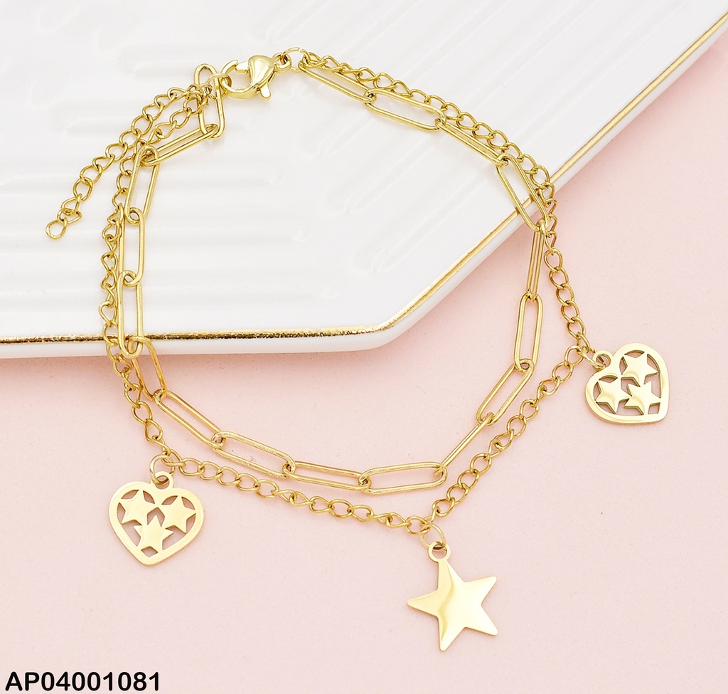 PULSERA CAD. DOBLE DIJES 2 CORAZONES 1 ESTRELLA 073295-W163