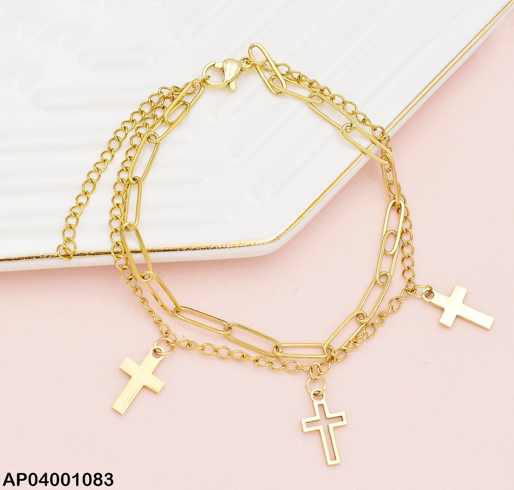 PULSERA CAD. DOBLE DIJES 2 CRUZ PLACA / 1 CRUZ CROQUI 073290-W163