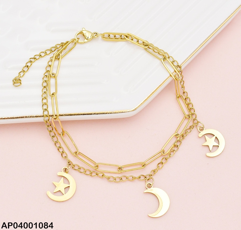 PULSERA CAD. DOBLE DIJES 2 LUNA/ESTRELLA 1 LUNA 073298-W163