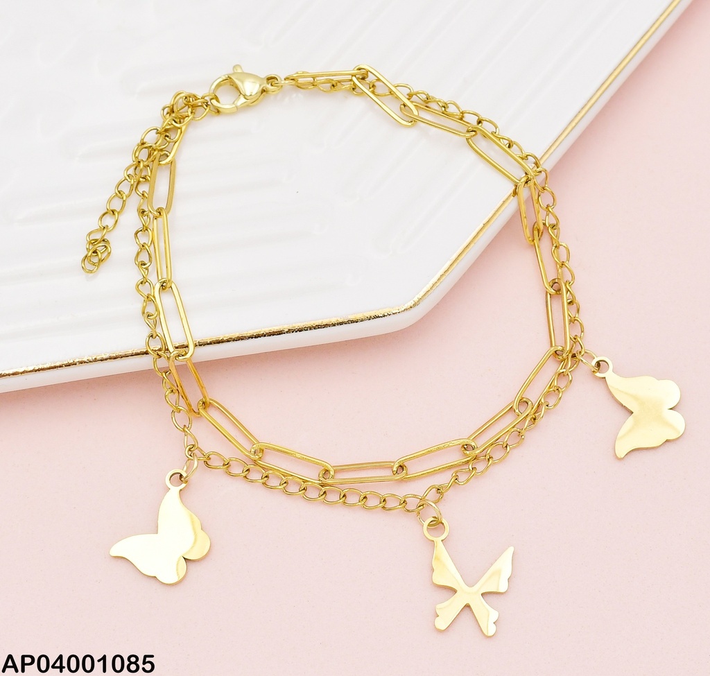 PULSERA CAD. DOBLE 2 MARIPOSA PLACA /1 MAR.PLACA DIF. 073296-W163