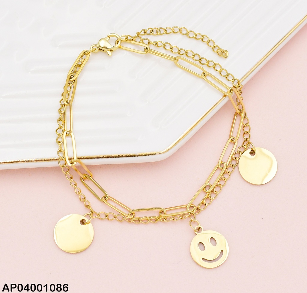 PULSERAS CAD. DOBLE DIJES 2 RD. PLACA / 1 CARITA RD. 073297-W163