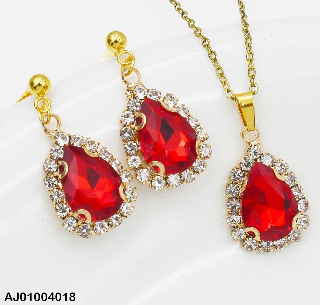 JUEGO GOTA ZIRCONIAS BORDE DOR/ZIRC. ROJA  098301-W130