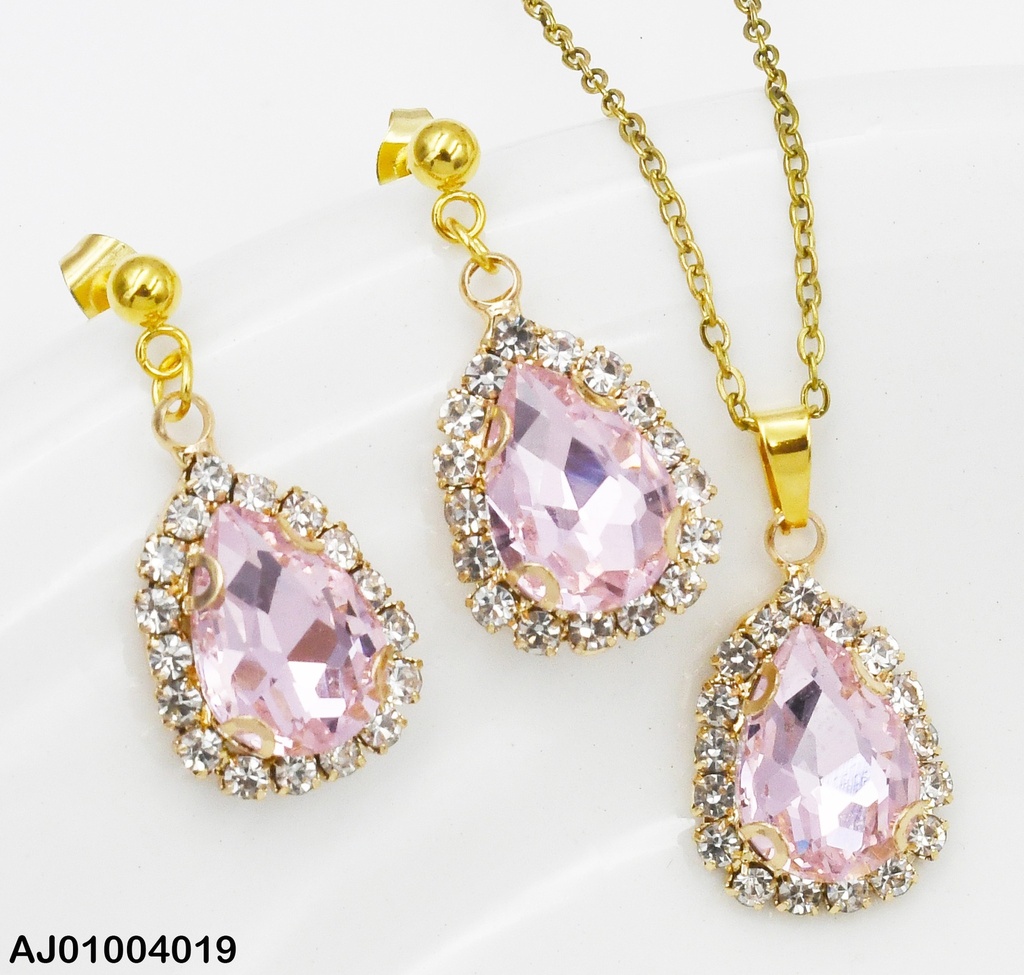 JUEGO GOTA ZIRCONIAS BORDE DOR/ZIRC. ROSADA 098501-W130