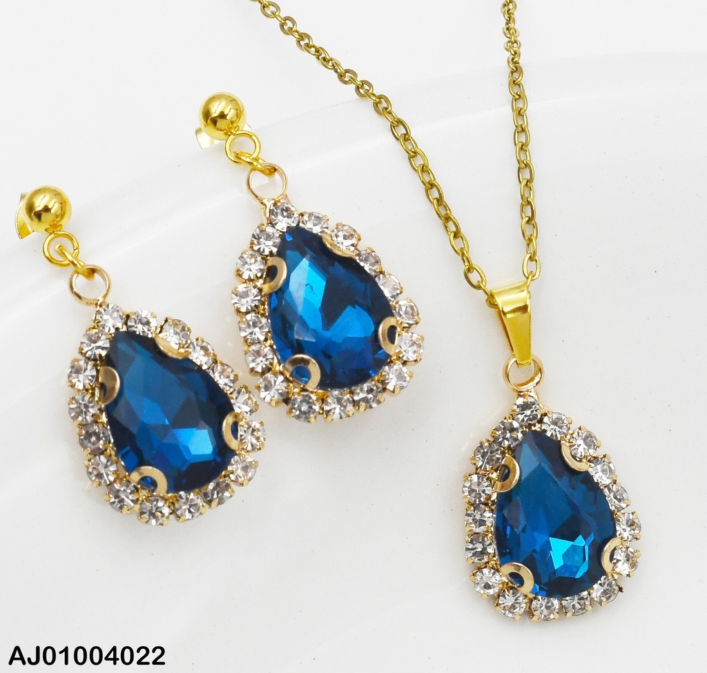 JUEGO GOTA ZIRCONIAS BORDE DOR/ZIRC. AZUL 098901-W130