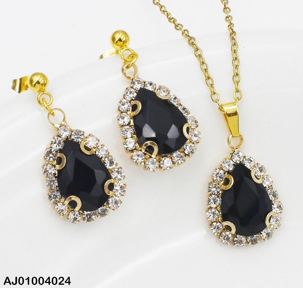 JUEGO GOTA ZIRCONIAS BORDE DOR/ZIRC. NEGRA 098401-W130