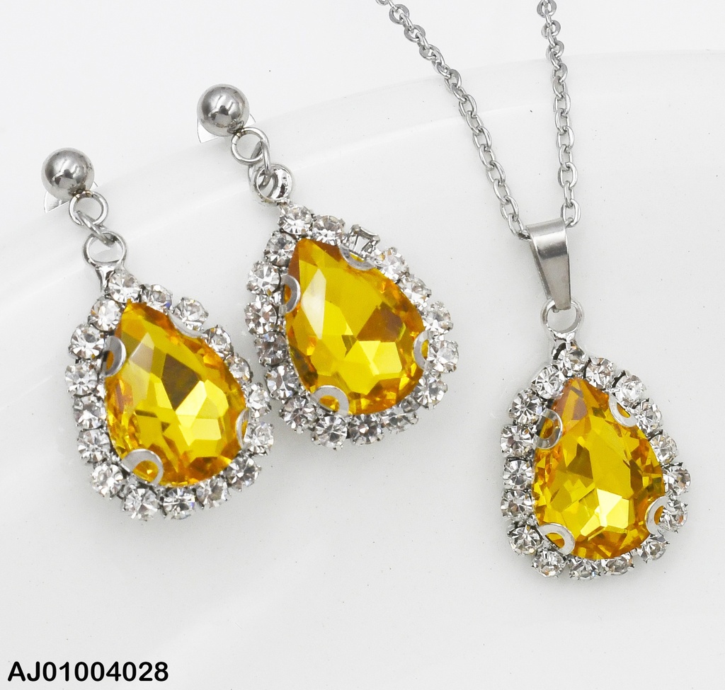 JUEGO PLATEADO GOTA ZIRCONIAS BORDE DOR/ZIRC. AMARILLA 098702-W130