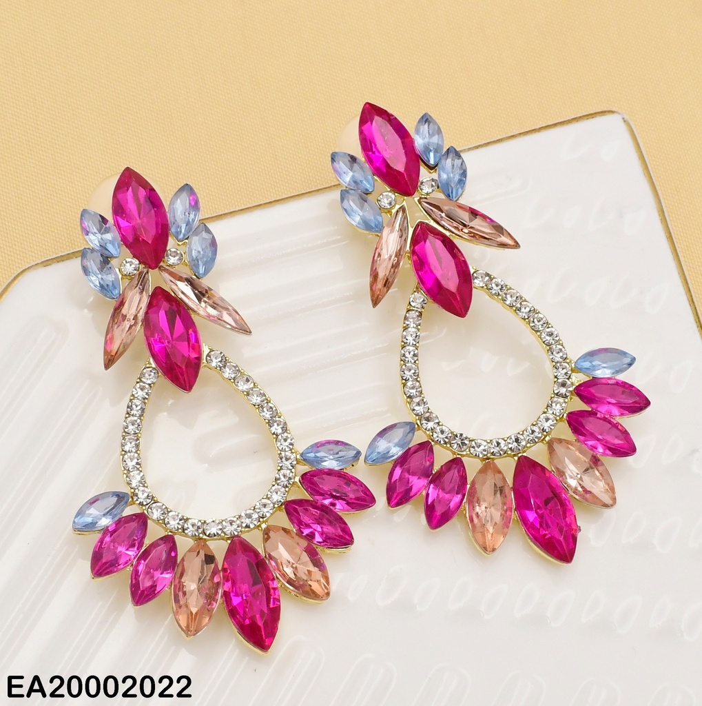 ARETES ESTRELLA ZIRC.FUCSIA/CELESTES C/ÓVALO ZIRC.