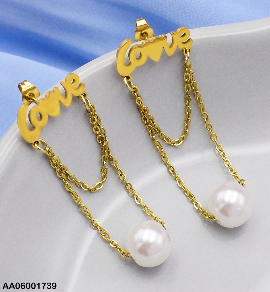 ARETES "LOVE" DOBLE CADENA C/PERLA 073256