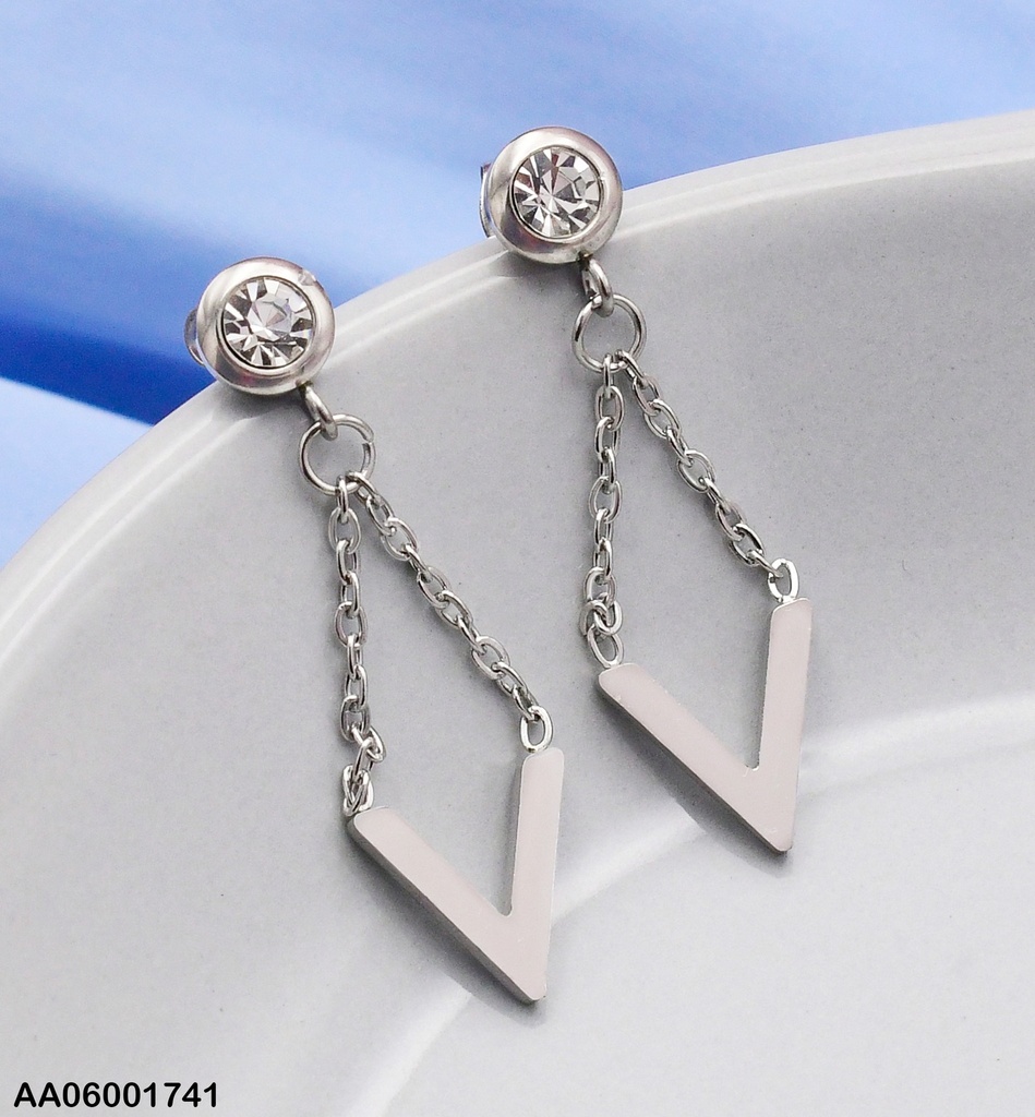 ARETES PLATEADO ZIRC.RD "V" COLGANTE 0736962