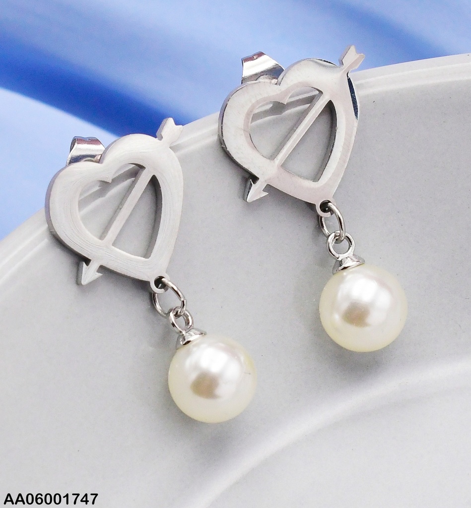 ARETES PLAT.CROQUI CORAZON C/FLECHA C/PERLA 0737772