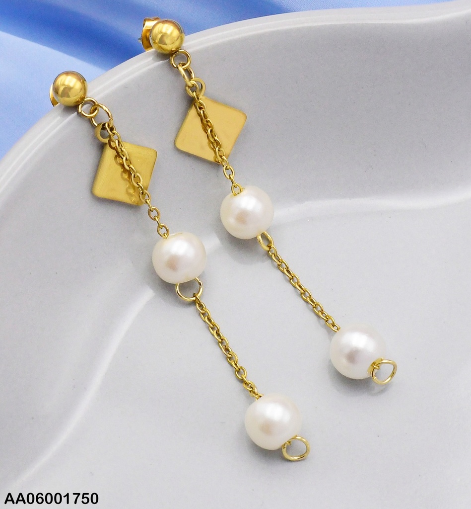 ARETES CADENA C/PLACA ROMBO/3 PERLAS 073261