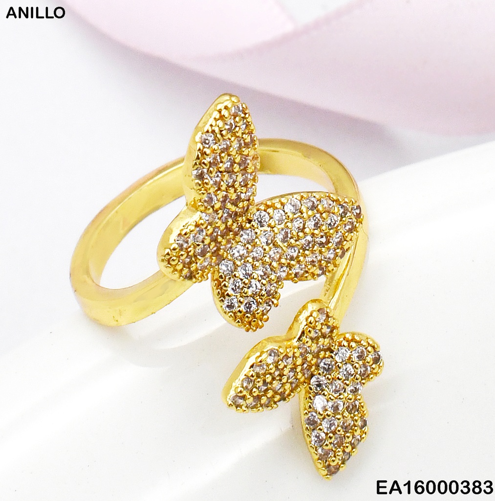 ANILLO AJUSTABLE DOBLE MARIPOSA ZIRCONIAS