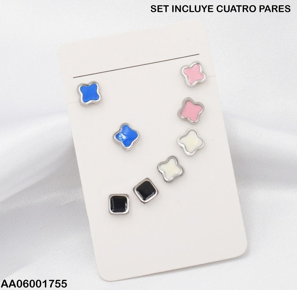 PLATEADO PAQ. 4 PARES ARETES FLORES/ CUADRO 0713482-W130