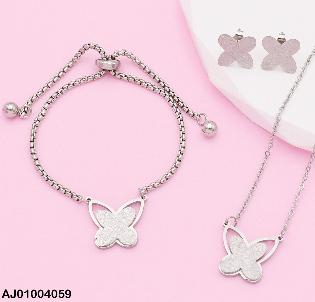 JUEGO PLATEADO DIJES MARIPOSA C/ PULSERA 0736562-W130