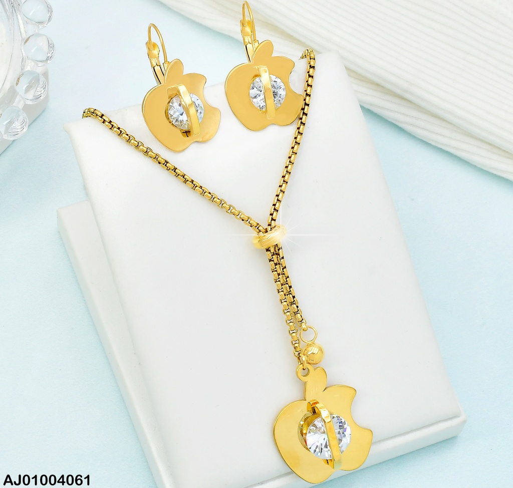 JUEGO CORBATERO ARETES/DIJE MANZANA ZIRC. CENTRO 0715431-W130