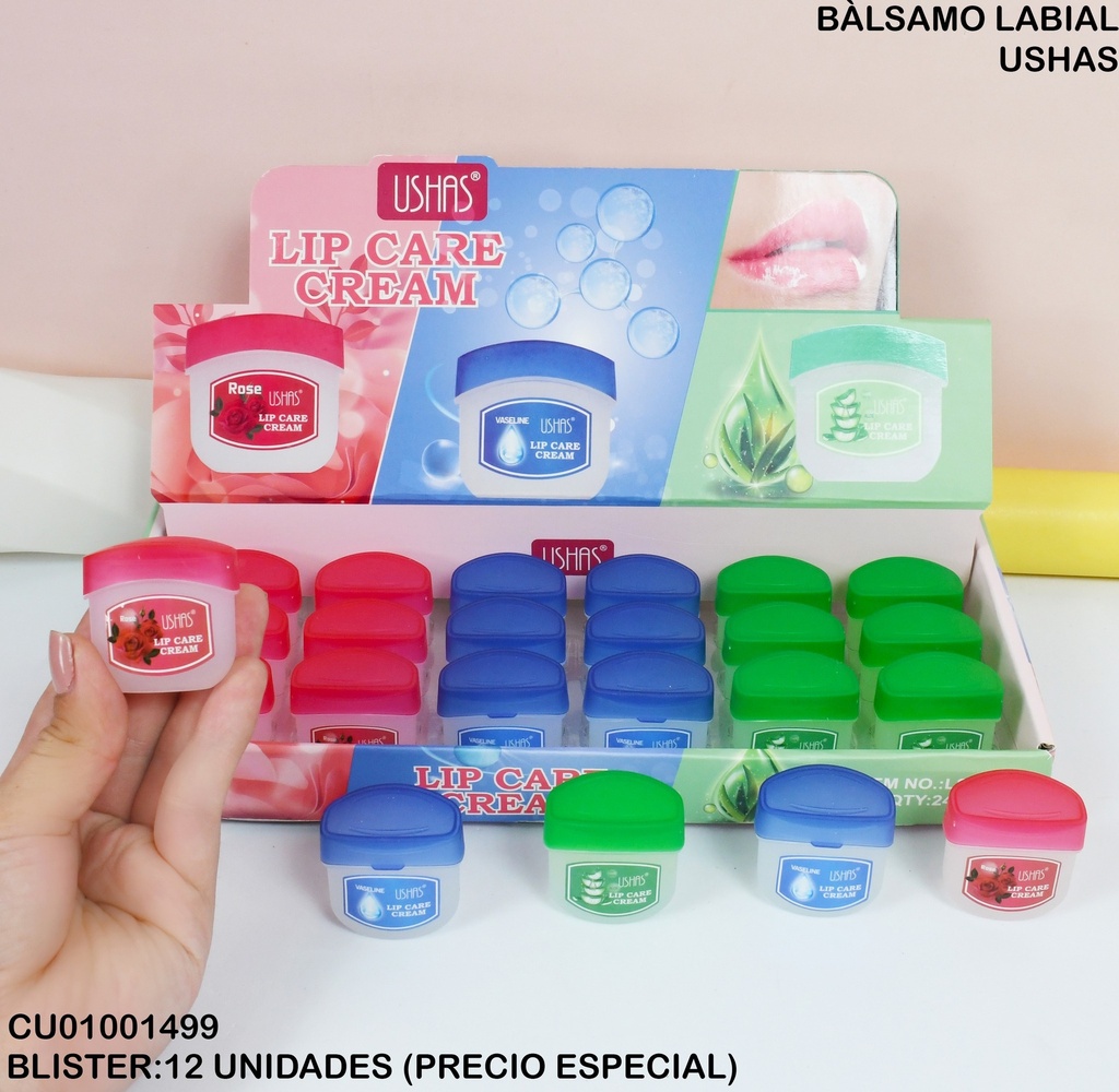 BÁLSAMO LABIAL LIP CARE CREAM USHAS SURTIDOS LS164