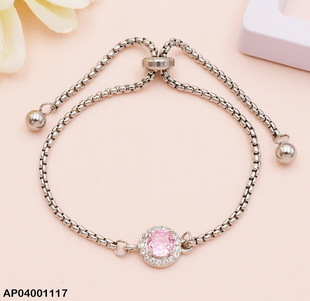 PLATEADA PULSERA DIJE ZIRC. ROSADA   RD. 10112-W130