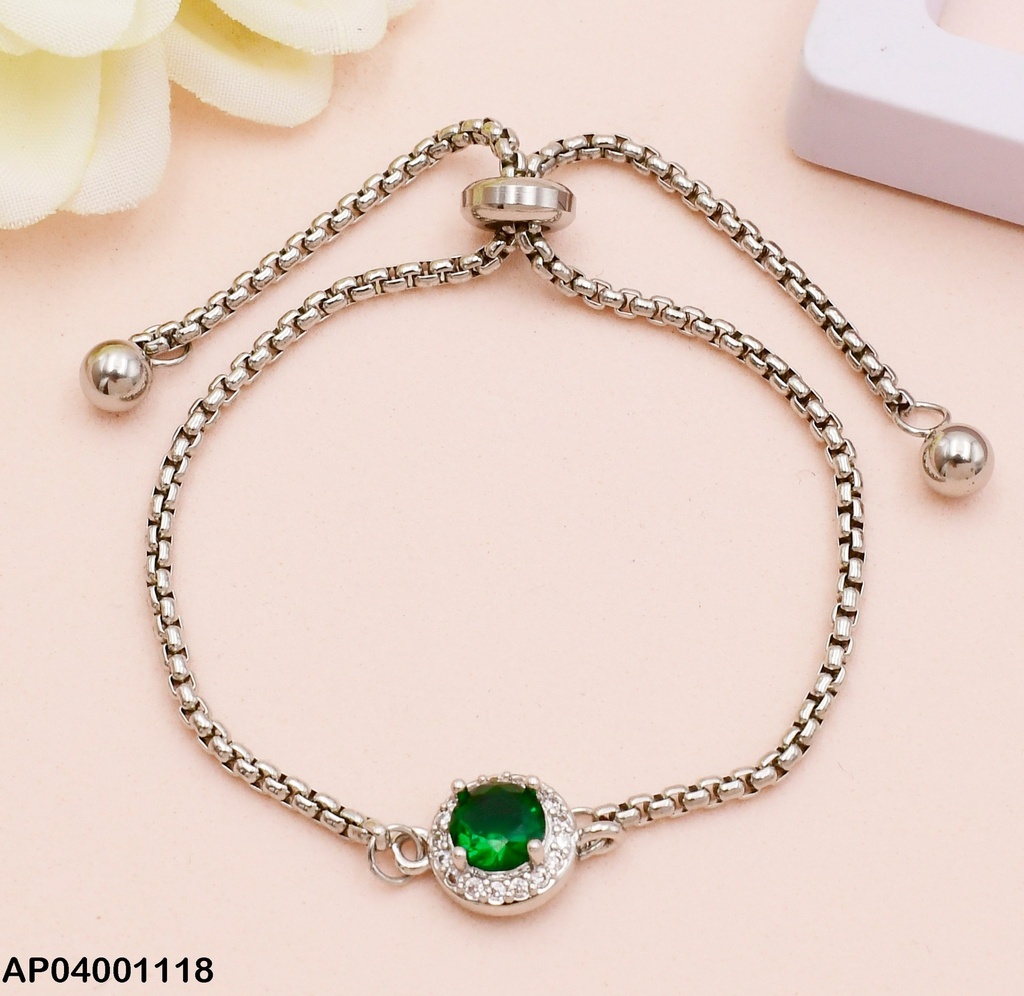 PLATEADA PULSERA DIJE ZIRC. VERDE  RD. 10092-W130