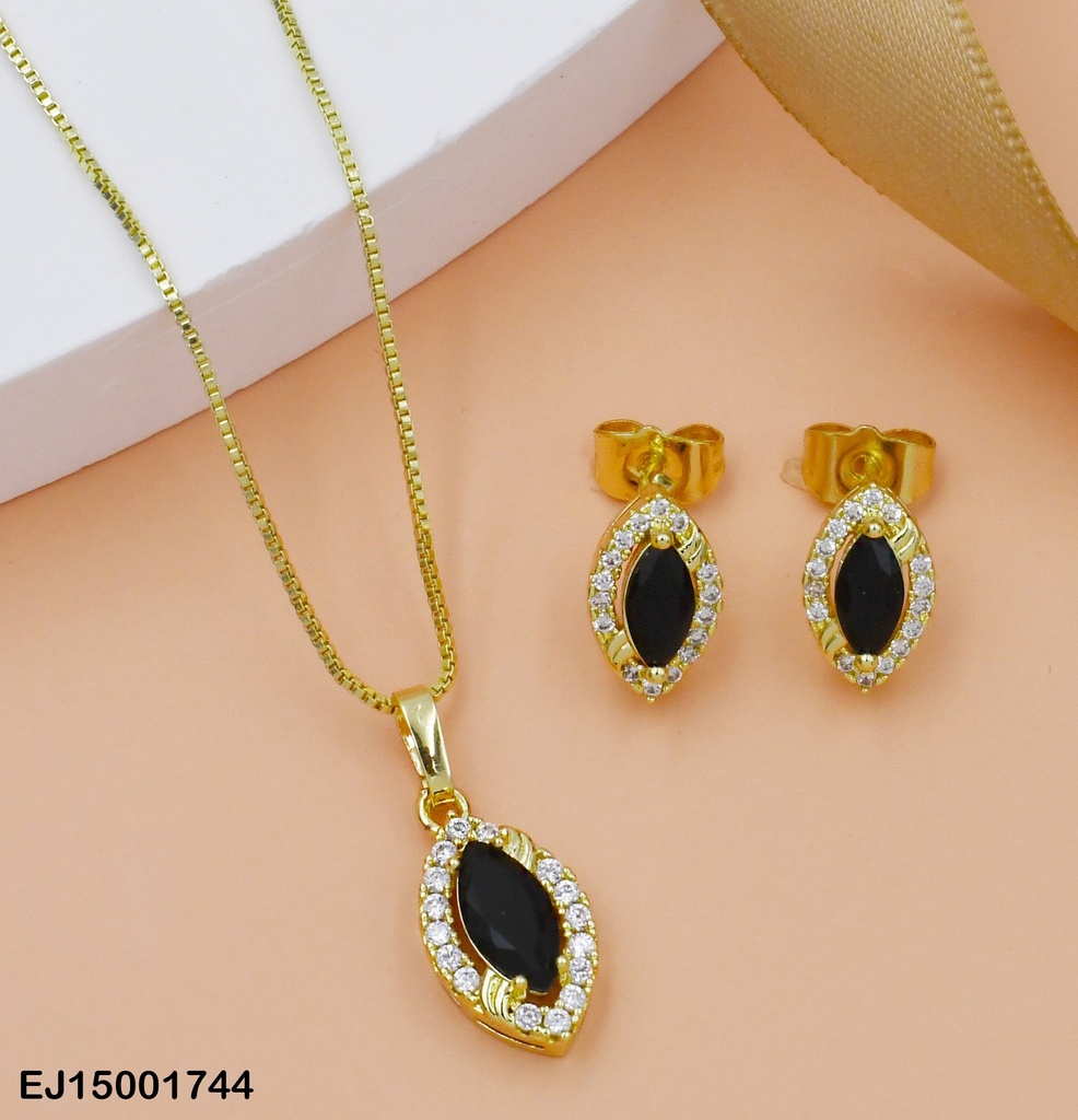 JUEGO ARETES / DIJES ROMBO / ALARGADO ZIRC.   NEGRA  SE147 - 104