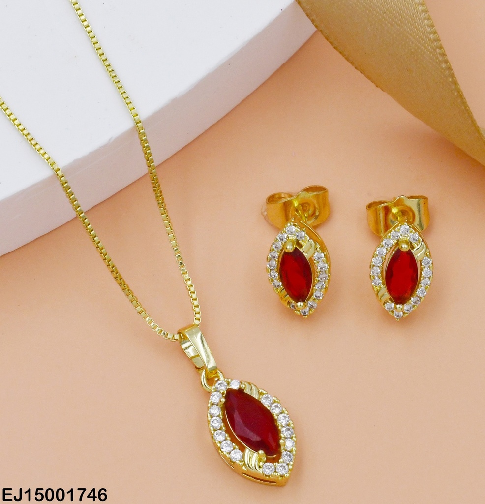 JUEGO ARETES / DIJES ROMBO / ALARGADO ZIRC. ROJA SE147 - 104