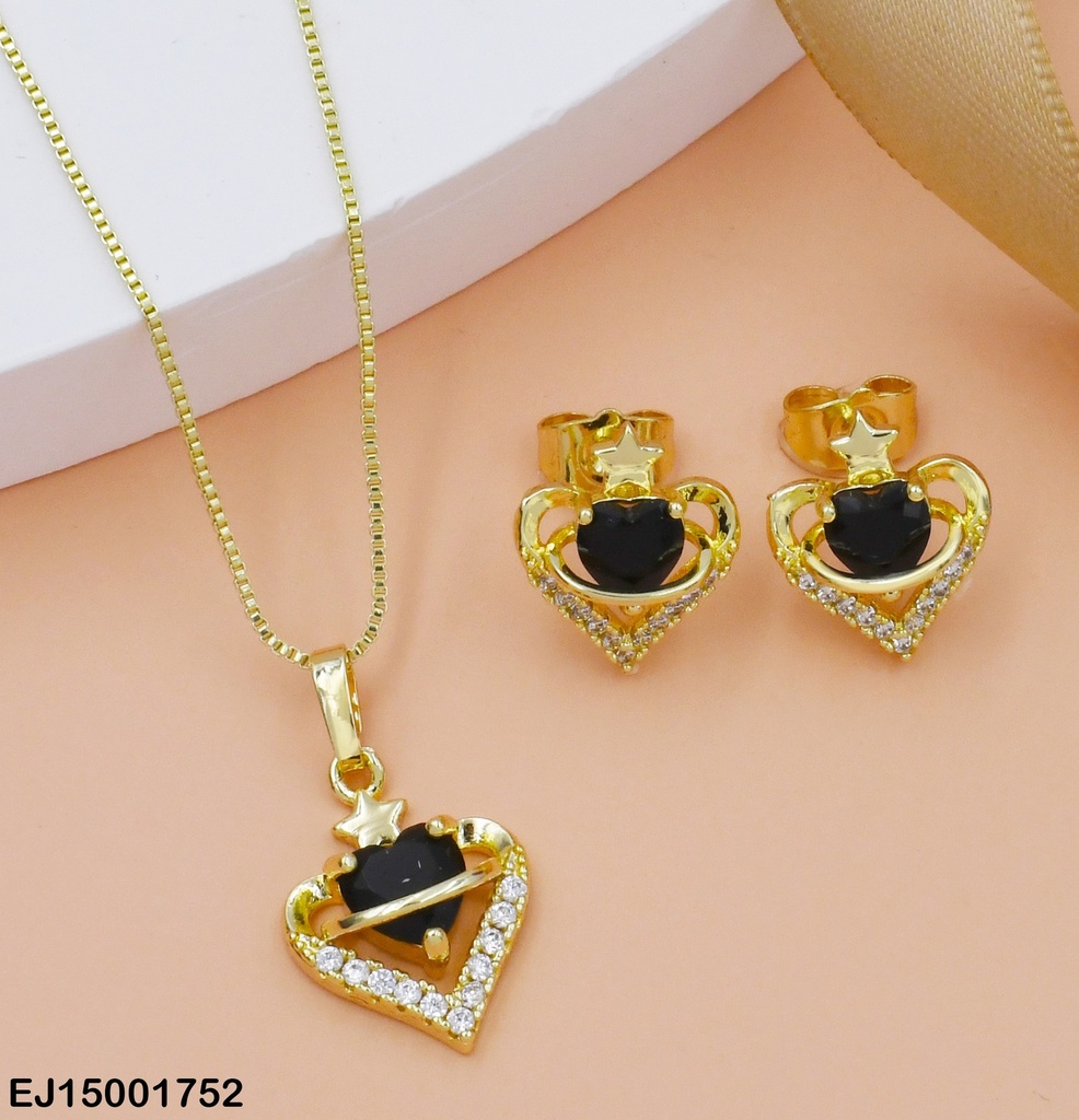 JUEGO CORAZON ZIRC. CORAZON NEGRO  ESTRELLITA SE155-104