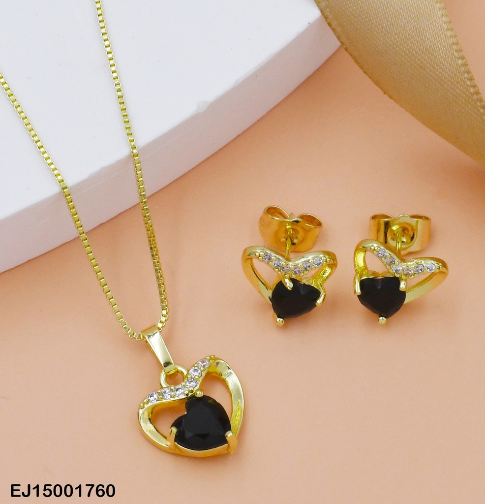 JUEGO CORAZON ZIRC. CORAZON NEGRO  SE160-104