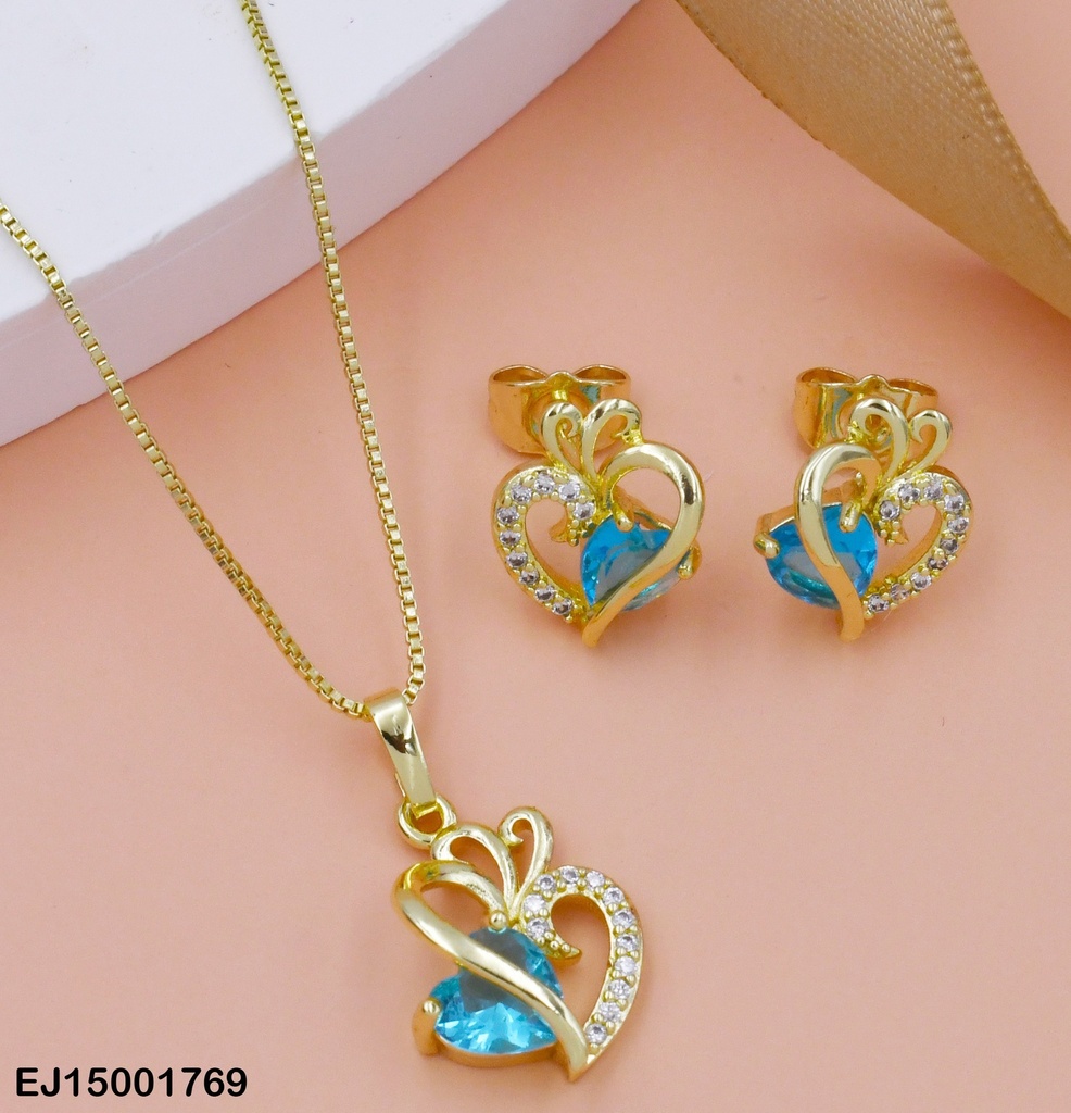 JUEGO CORAZON ZIRC. CELESTE CORAZON 2 PELITOS SE172-104