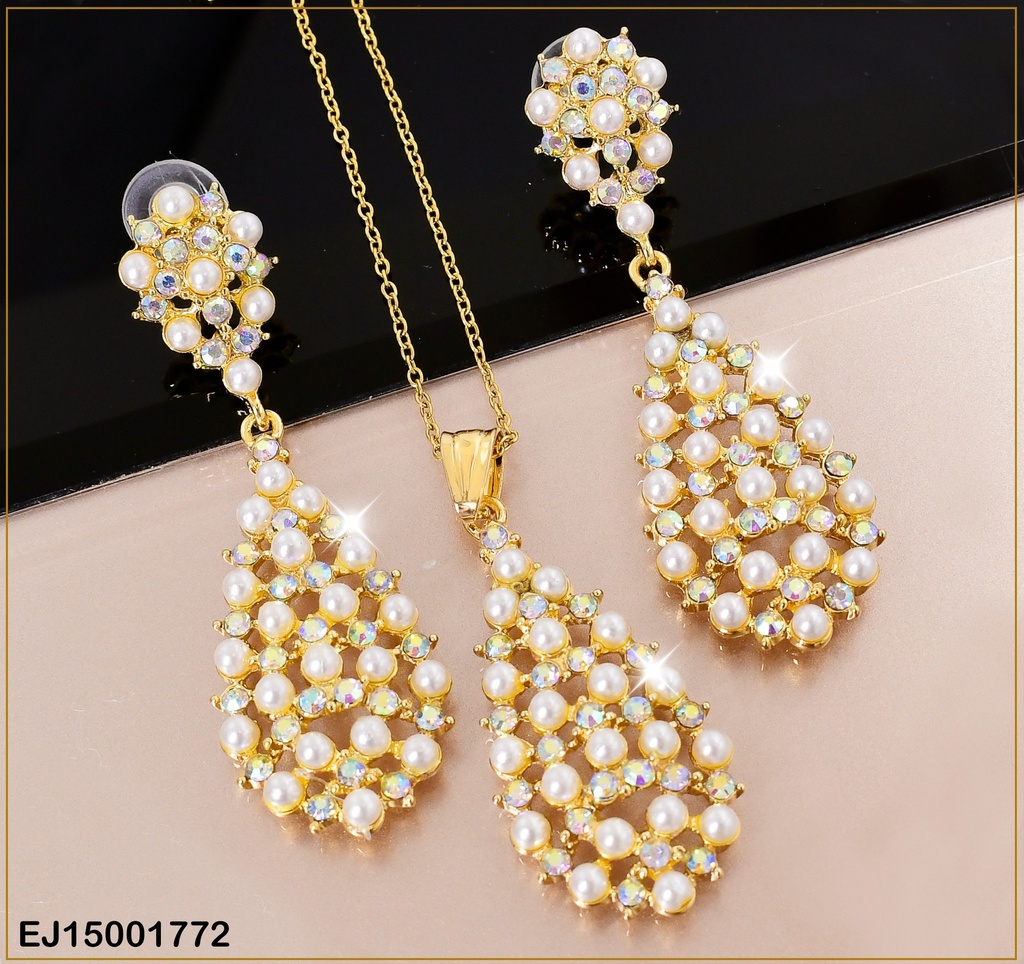 JUEGO ARETES / DIJE COLGAR CON PERLAS /ZIRC. SHJ033-9