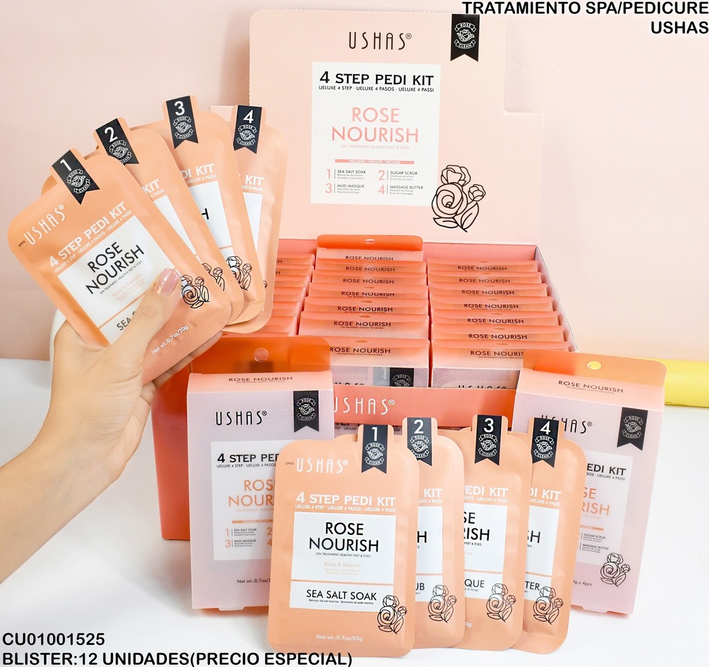 TRATAMIENTO SPA ROSA PEDICURA 4 PASOS USHAS HA285