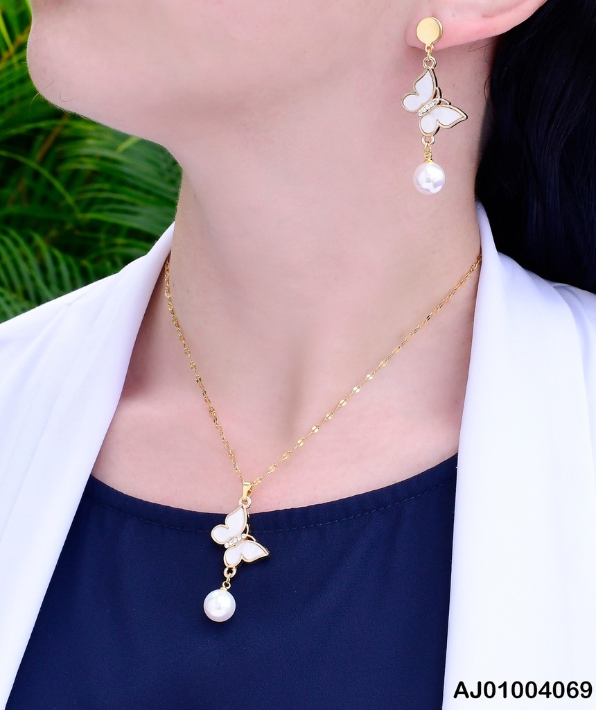 JUEGO DIJE / ARETES MARIPOSA PERLA  0726971-W130