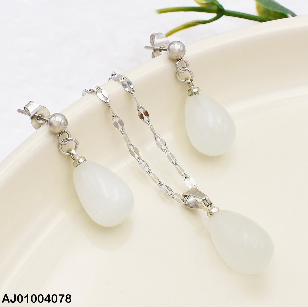 PLATEADO JUEGO ARETES COLGANTE ESFERA BLANCO 0715232-W130