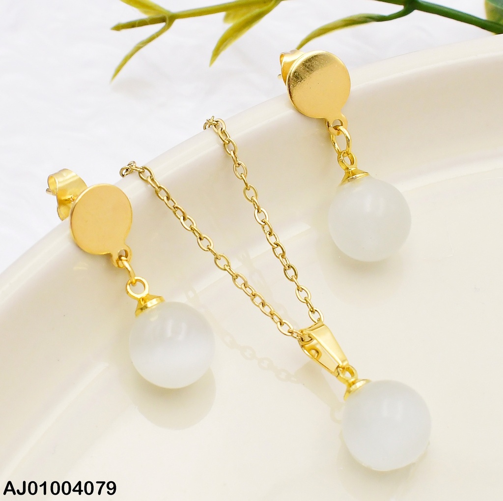 JUEGO ARETES COLGANTE ESFERA RD. BLANCA 0715261-W130