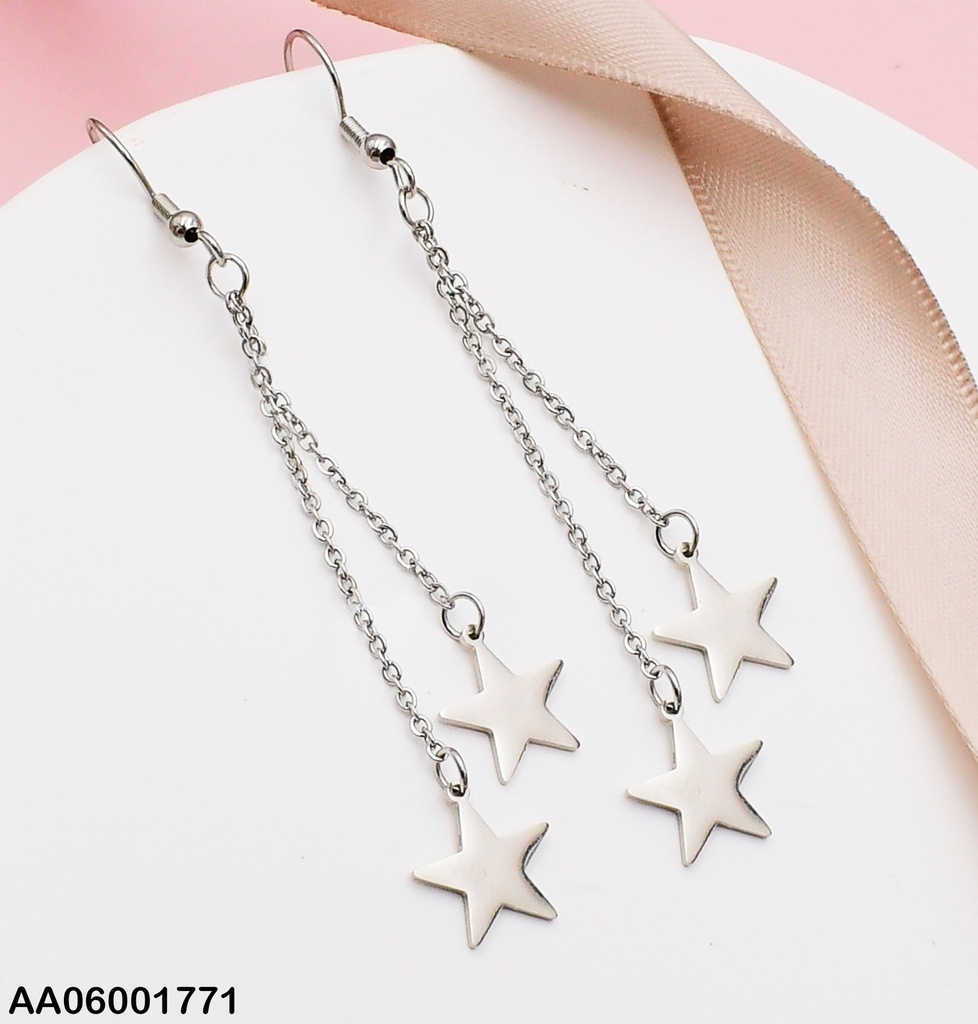 PLATEADO ARETES DOBLE CAD. PLACAS ESTRELLAS 0740732-W163