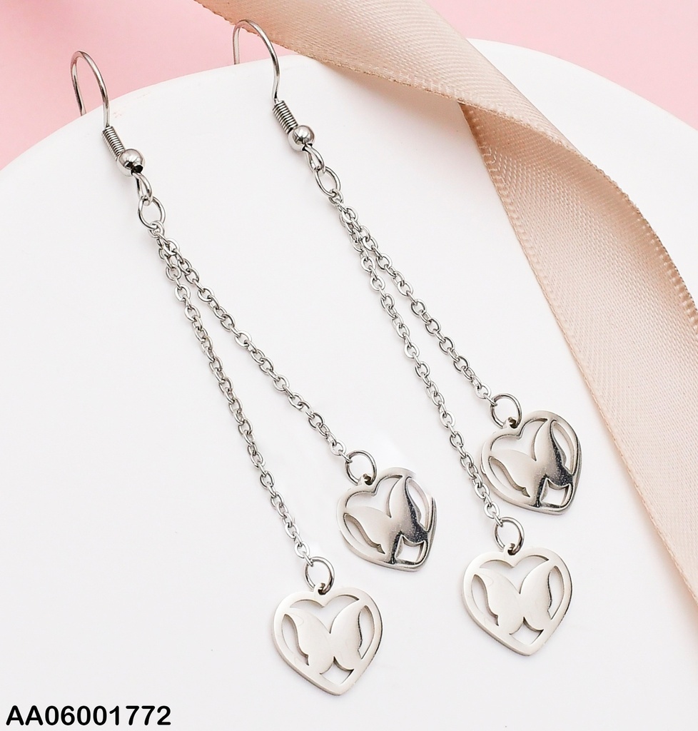 PLATEADO ARETES DOBLE CAD. PLACAS CORAZON / MARIPOSA 0740722-W163