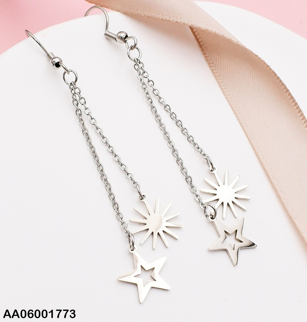 PLATEADO ARETES DOBLE CAD. PLACAS SOL ESTRELLA 074812-W163